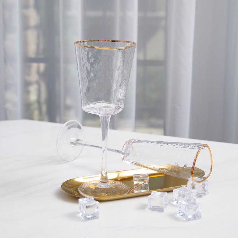 koket蔻可样板房装饰酒具餐桌摆台透明金边三角酒杯
