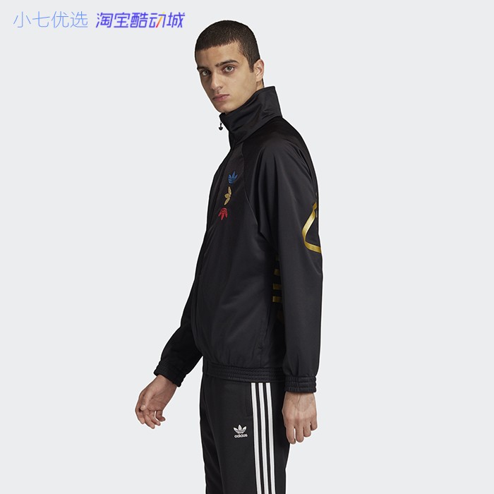 小七adidas三叶草陈奕迅同款黑金金大logo外套fs7323运动茄克