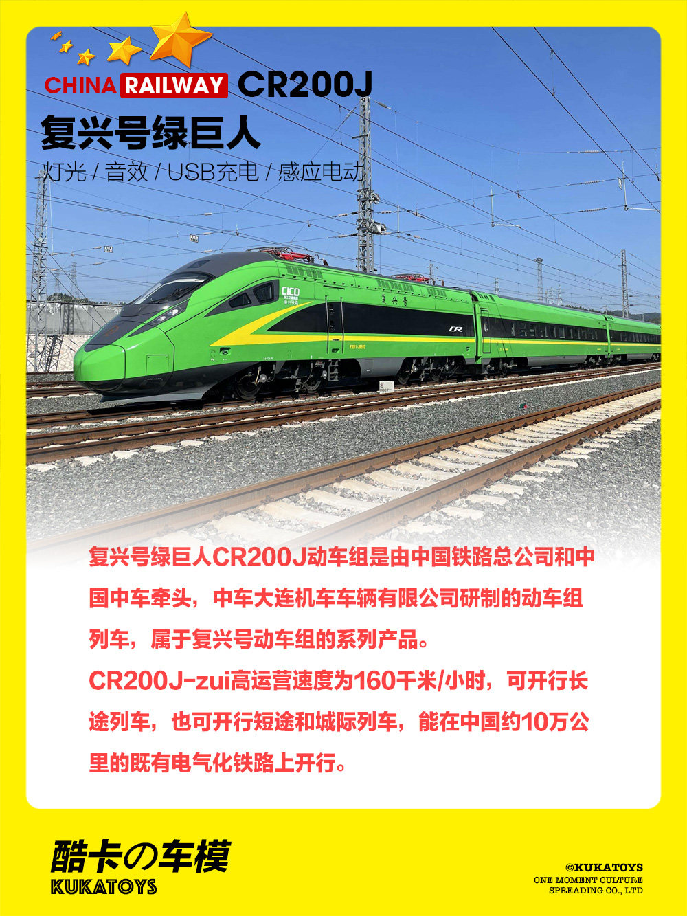 仿真复兴号动车组模型绿巨人cr200j电动火车高铁礼品套装儿童玩具