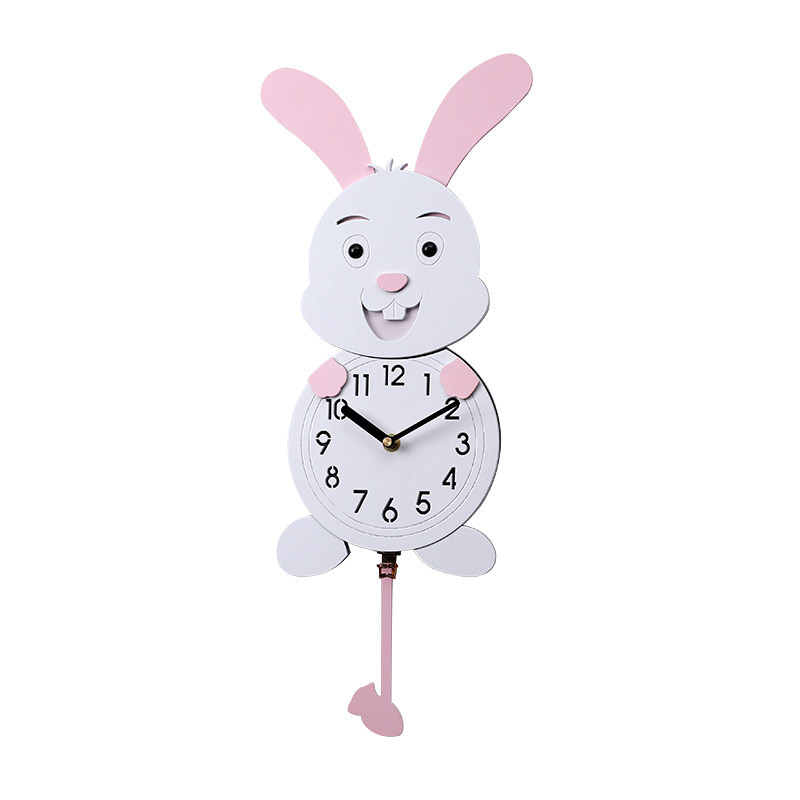小兔子静音卧室挂钟可爱温馨钟表房间公主挂表挂钟