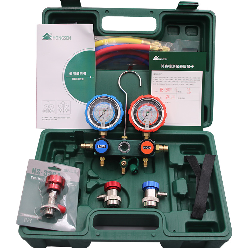鸿森汽车空调加氟双套装r134a加液加雪种双表压力表冷媒压力表