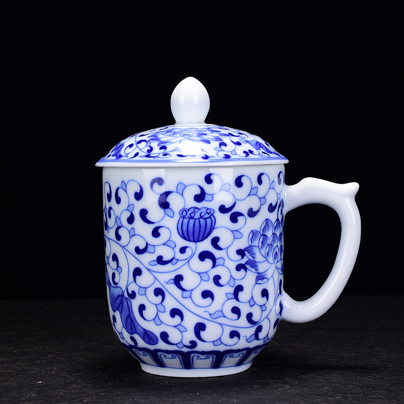 办公茶杯陶瓷青花瓷杯子大号老板杯水水杯家用茶杯