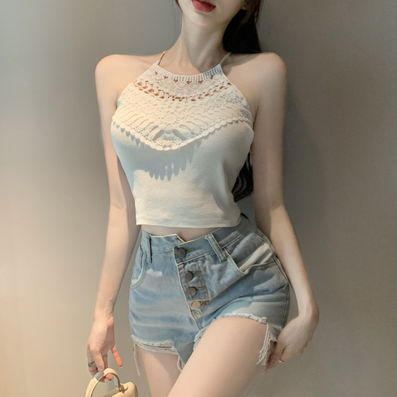 直播衣服女主播服装上镜性感辣妹上衣短款挂脖毛针织衫