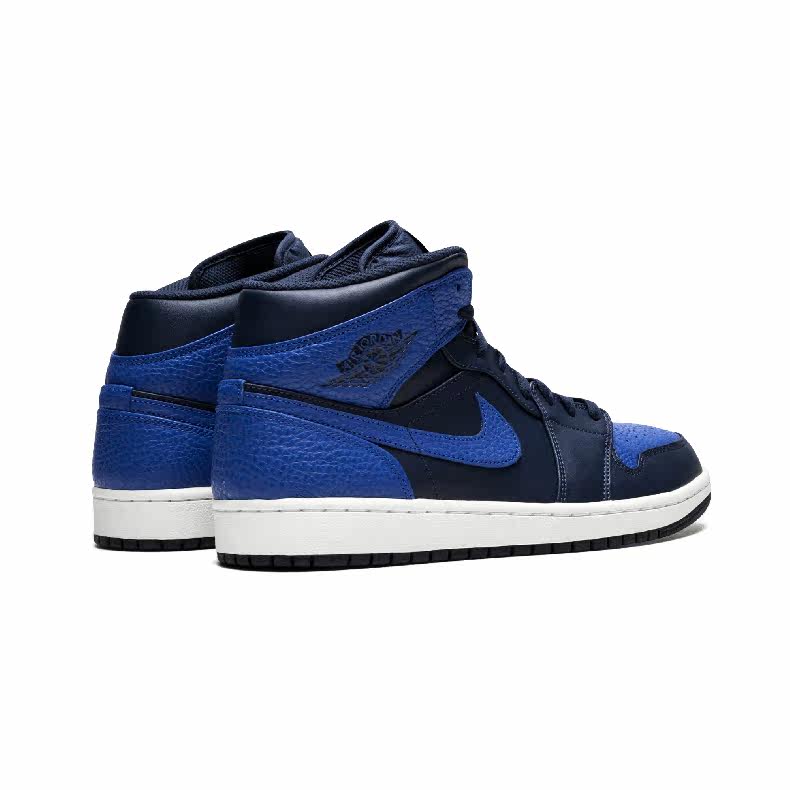 air jordan 1 mid aj1乔1 中帮黑蓝男士篮球鞋- 554724 412 - 554