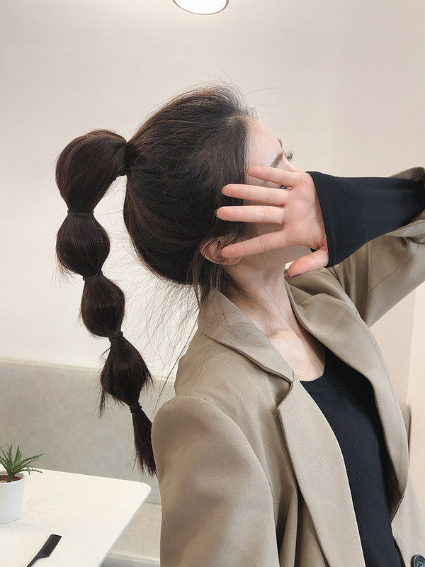 抓夹式网红灯笼泡泡辫子 假发女短款自然高马尾麻花辫逼真假发尾