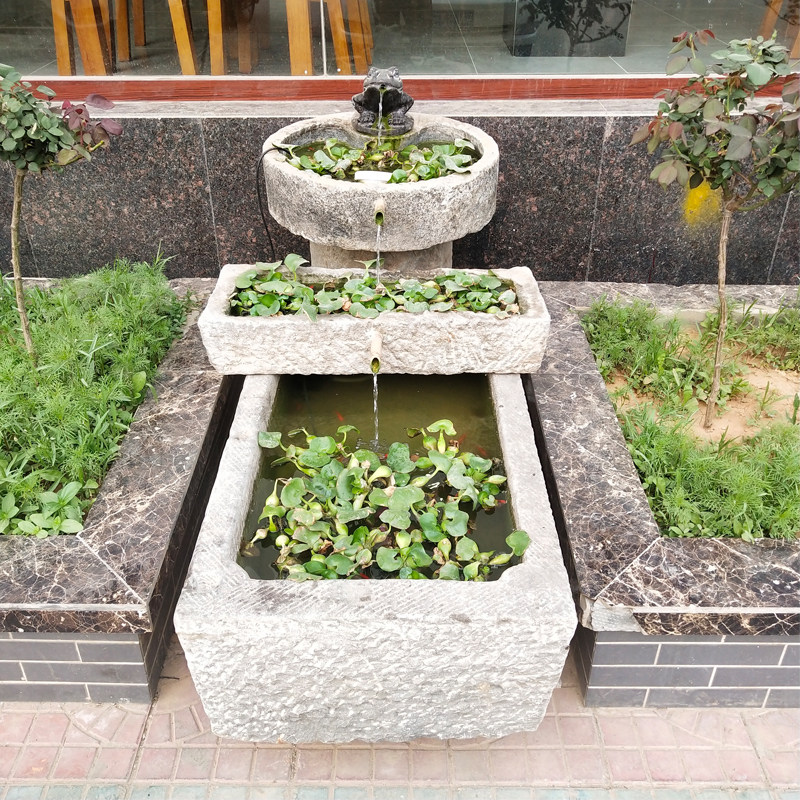 老旧石槽鱼缸石头水缸养鱼花盆户外庭院石磨青石景观流水摆件