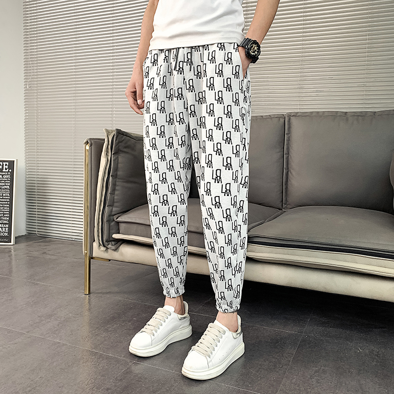 裤子男夏季潮流宽松花色九分裤潮牌直筒哈伦裤ins网红高街休闲裤