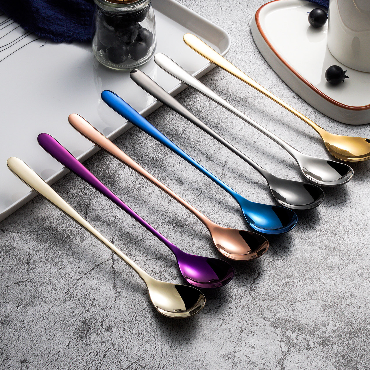 304不锈钢长柄勺子小汤匙搅拌勺子加长创意调料冰勺甜品蜂蜜咖啡