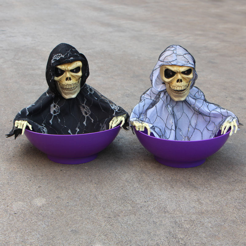 万圣节骷髅鬼糖果盒碗电动感应果盘酒吧ktv酒店鬼屋装饰整蛊道具