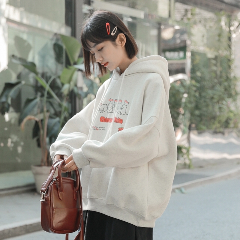 茉语家日系古着ins连帽卫衣女2021新款秋冬加绒加厚宽松外套上衣