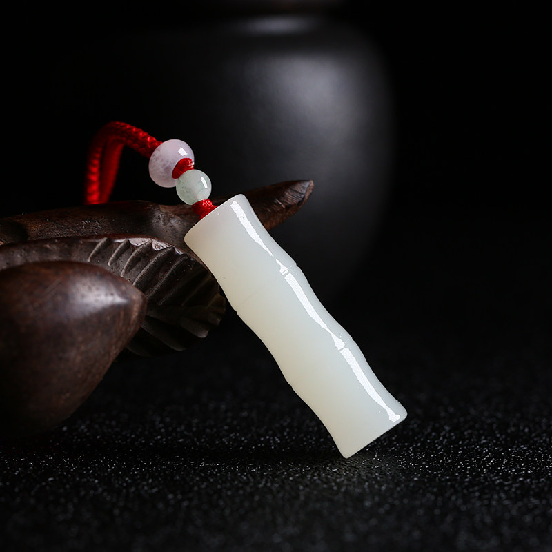 竹竹高升天然和田吊坠玉石竹节挂件男士女学生项坠