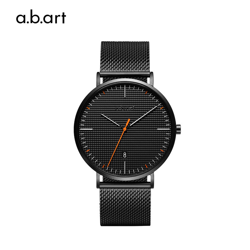 【瑞士机芯】abart手表男 男士简约时尚腕表 立体底纹钢带石英表
