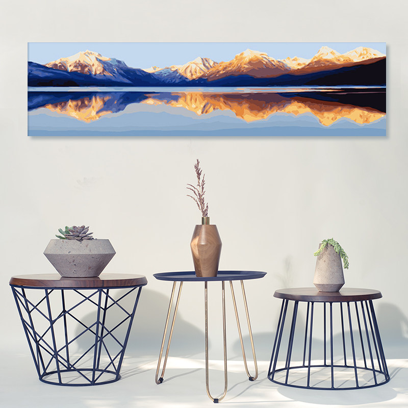 diy数字油画日照金山大山大尺寸横版长条风景画湖光山色diy