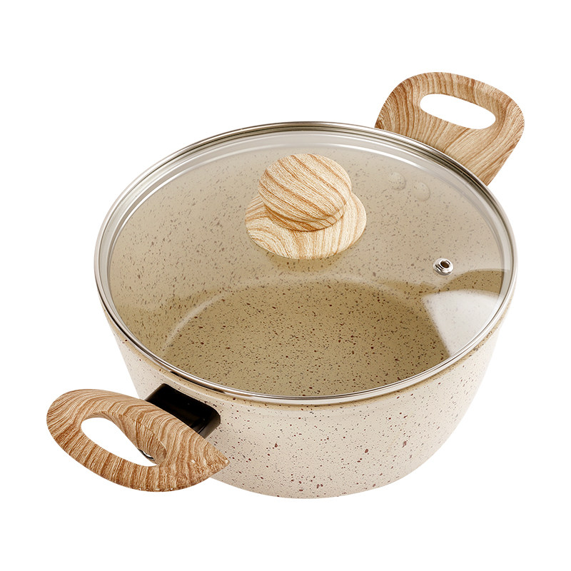 欧式麦饭石汤锅家用不粘锅电磁炉燃气灶通用多功能蒸煮汤锅