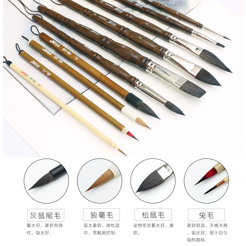 水彩画笔毛笔寂川扇形毛扇形锋猸猫舍悠游底纹水粉