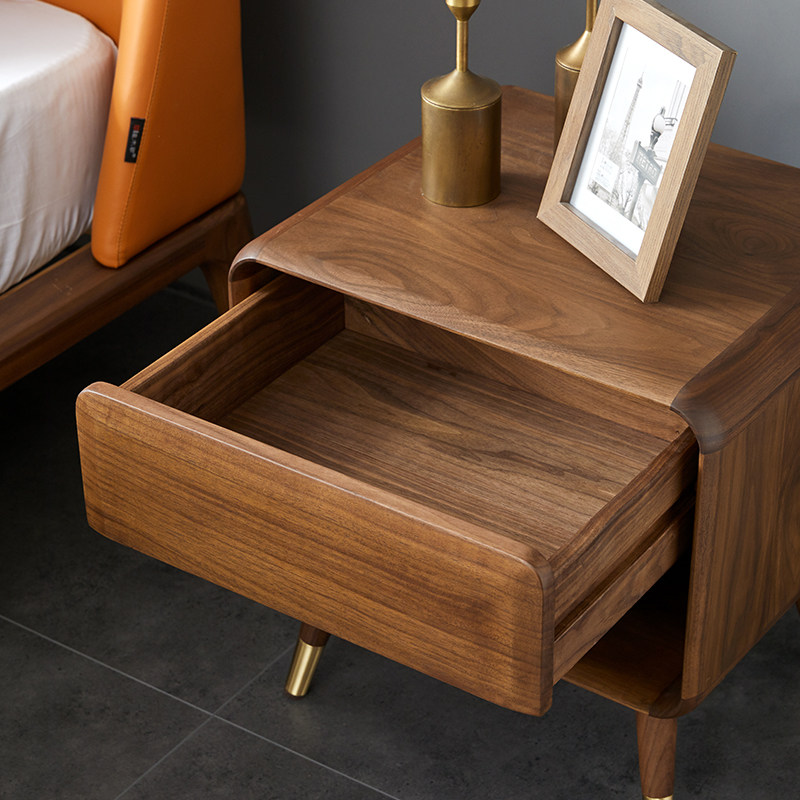 睦木家具北美黑胡桃木床头柜全实木北欧原木小户型卧室置物床边柜