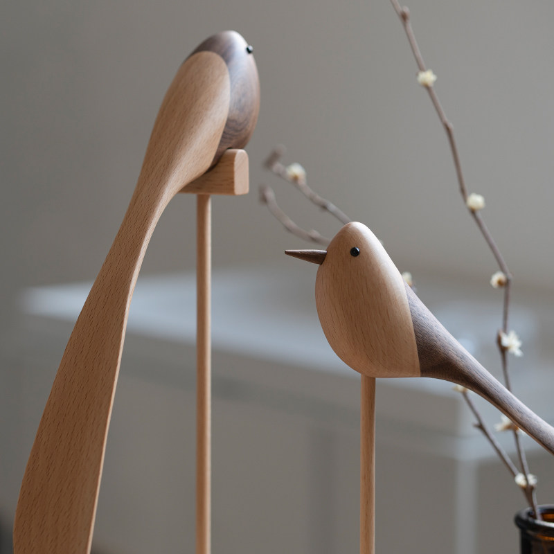北欧实木小鸟摆件木雕办公室装饰工艺品摆件