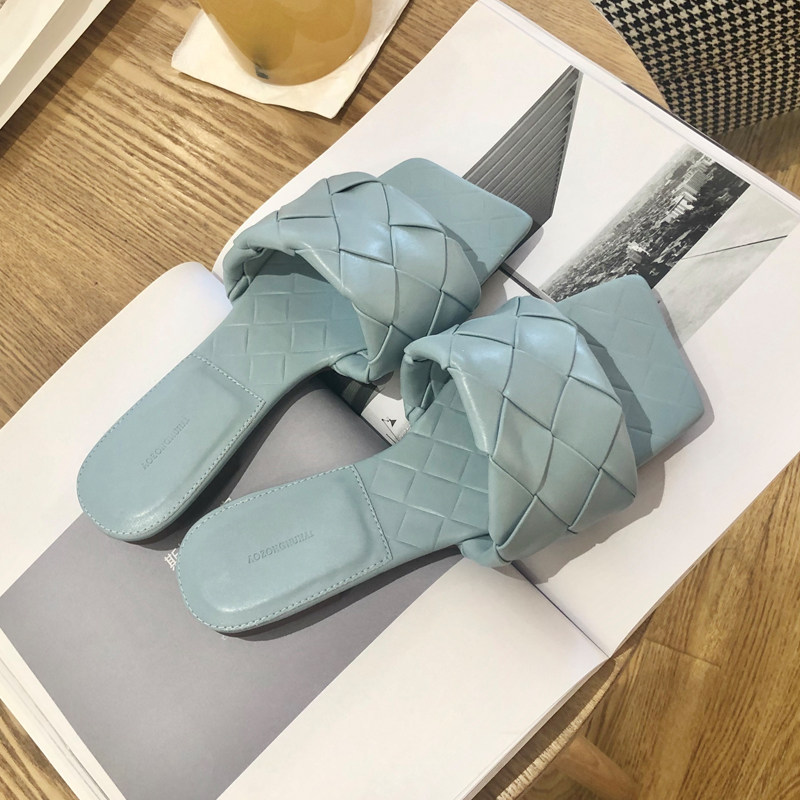 2021新款bv拖鞋女夏外穿ins潮编织时尚网红爆款h外出凉拖方头平底