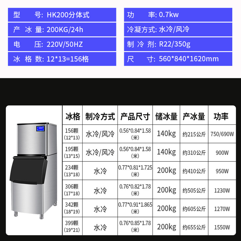 盾皇大型商用制冰机奶茶茶店200公斤风冷水冷冰块机商用制冰机