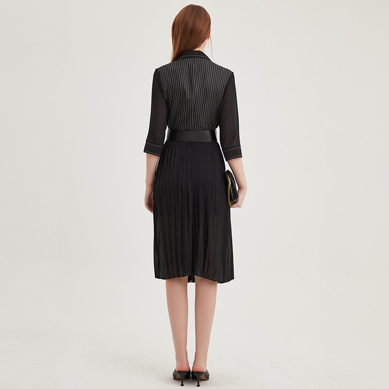 黑色带领连衣裙bellosz2021新款时尚职业西装中长裙子连衣裙