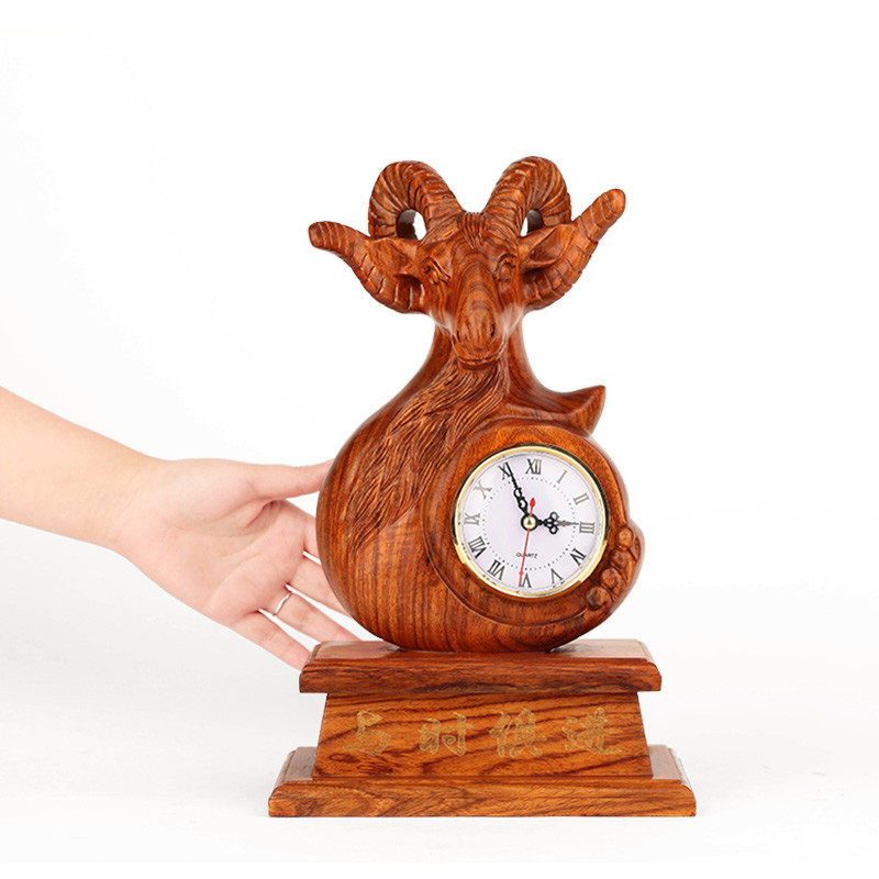 桌面木质闹钟生肖羊钟表摆件客厅创意学生台式闹钟