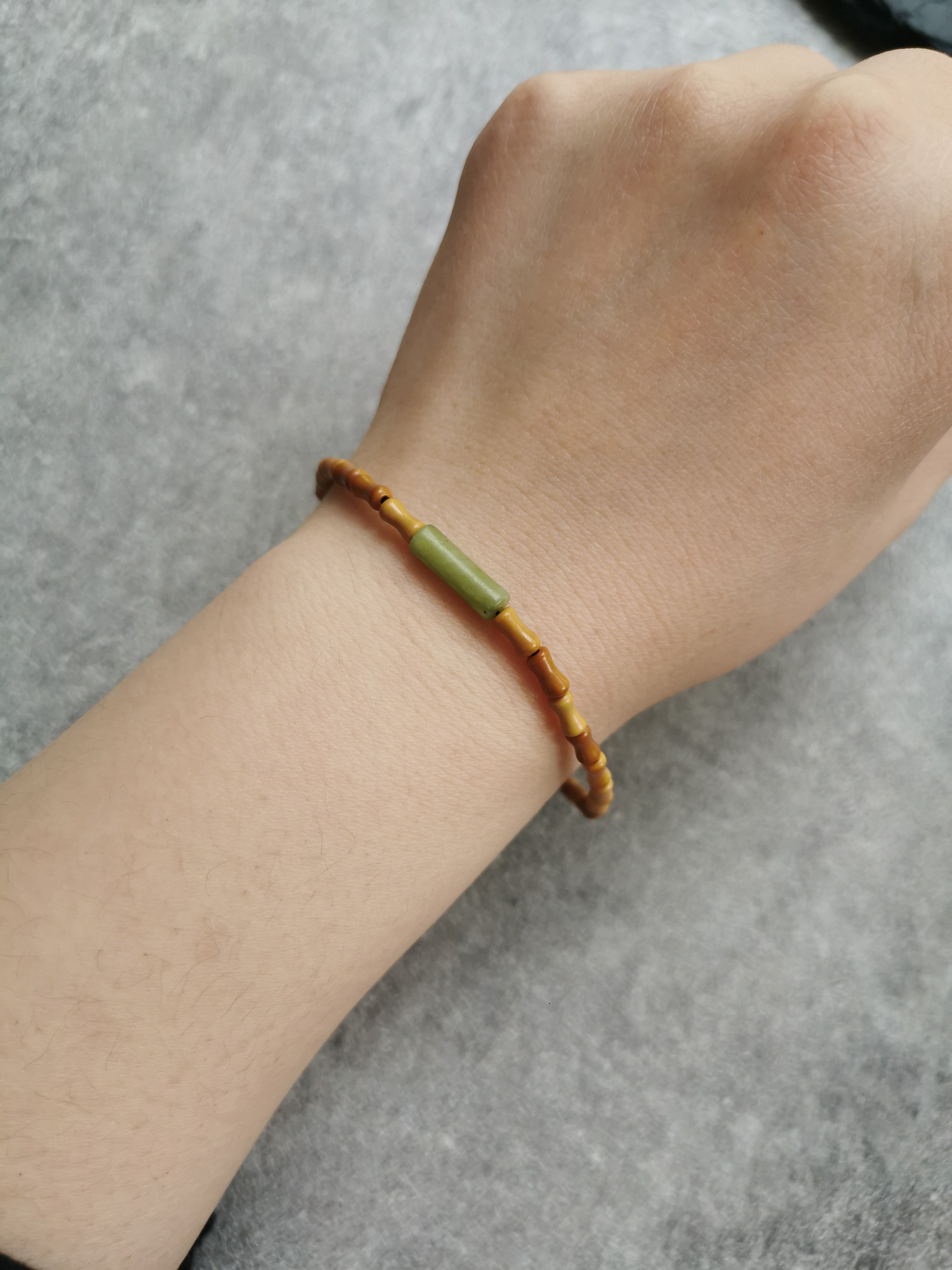 青玉竹节天然橄榄手链细小精致单圈古风民族风手链