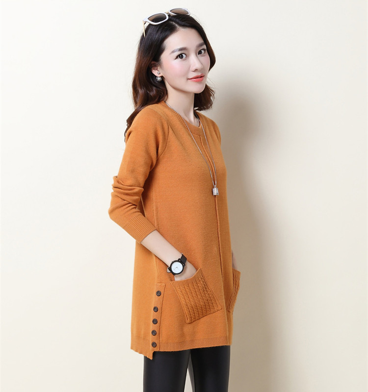 2019秋冬款针织低领毛衣女中长款宽松套头长袖针织衫打底衫外套 - 淘