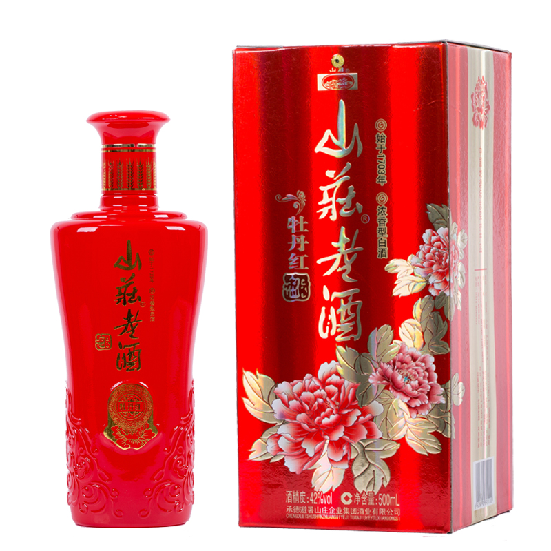 和合承德特产 平泉山庄老酒牡丹红 浓香白酒42度 500ml*6瓶整箱装