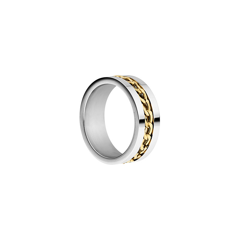 blackhead黑头轨镶链条金银拼色钛钢情侣戒指戒指