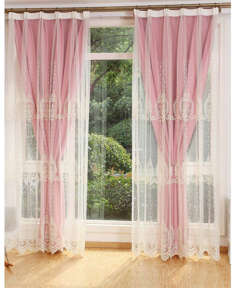 韩式双层窗帘窗纱成品遮光客厅卧室欧式公主风蕾丝绣花纱帘落地窗