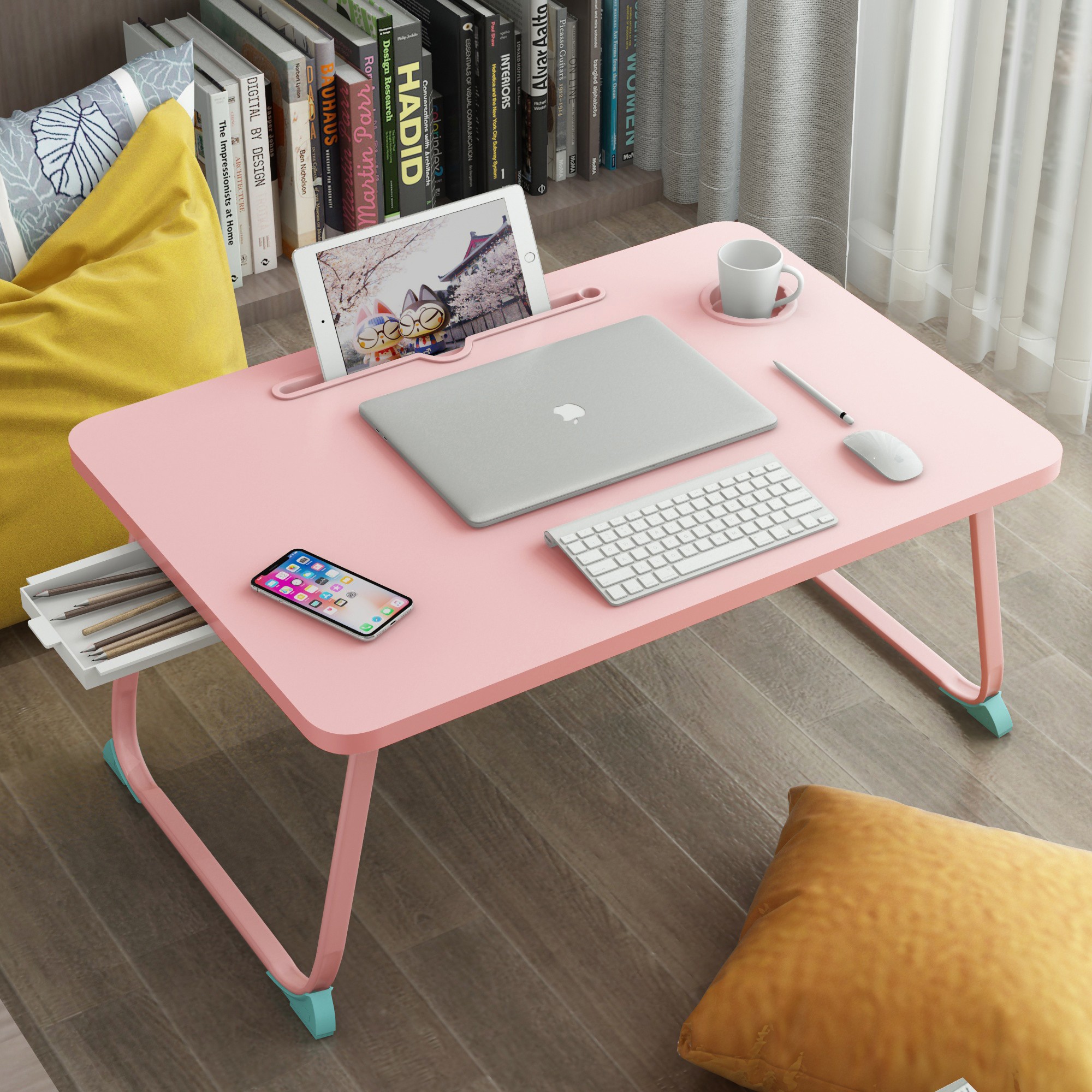 超大加高床上简约写字台电脑折叠坐地用小书桌电脑桌