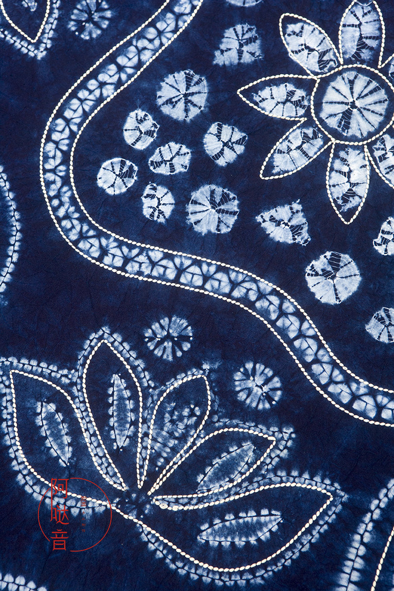 云南壁挂绣荷布刺背景礼物民族风扎染艺蓝手工艺白族扎染