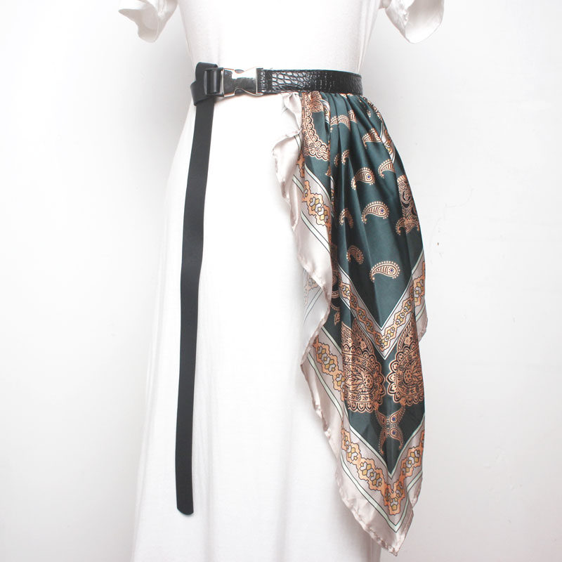 2021春装新款女装弹簧扣带撞色丝巾拼接皮带腰带