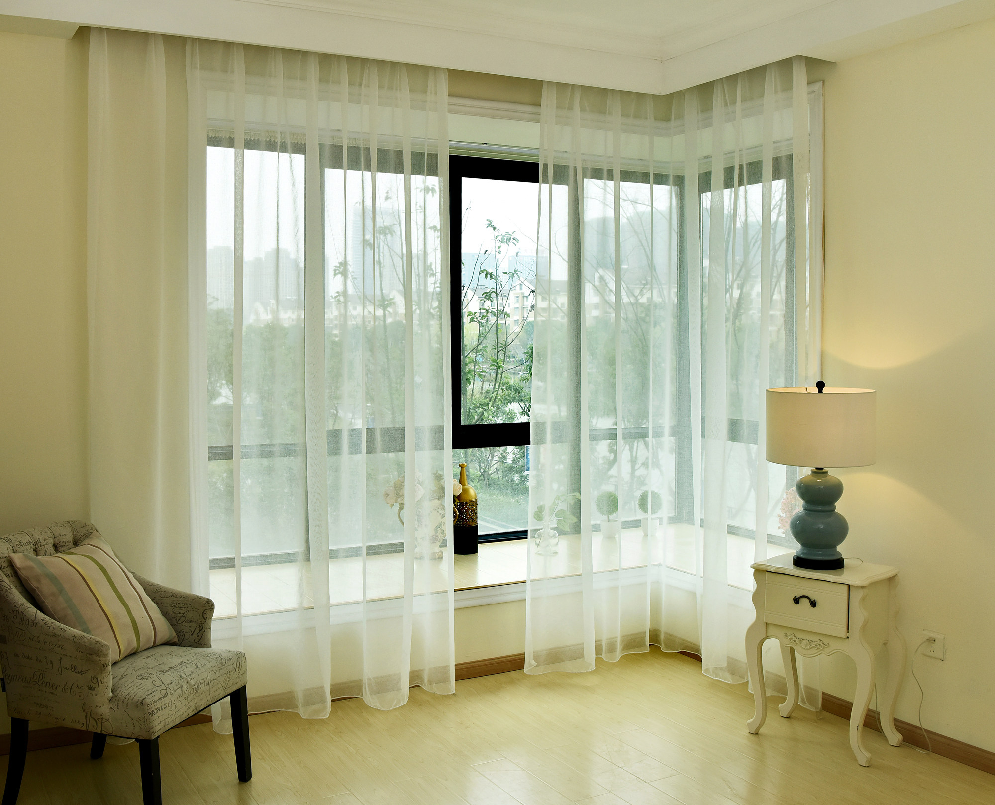 工程书房客厅阳台卧室飘窗窗纱白纱成品白色定制窗帘