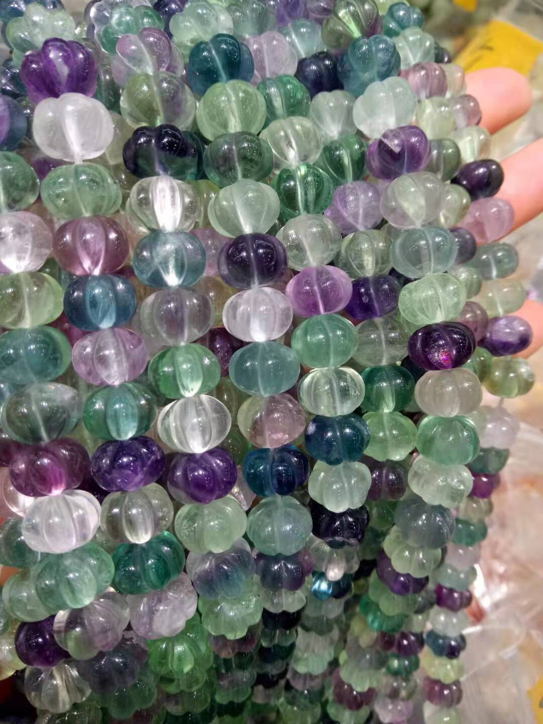 彩色萤石南瓜散珠半成品刻灯笼其他diy饰品配件