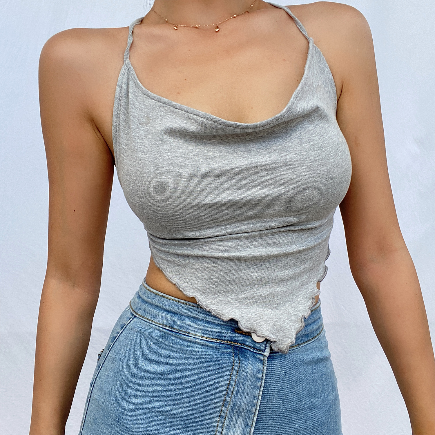 beran欧美性感抹胸挂脖露背交叉系带三角肚兜背心吊带