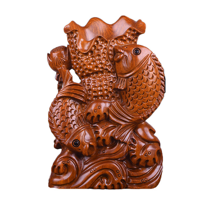 黄花梨木雕双鱼摆件年年有余一对鲤鱼创意家居装饰红木木雕