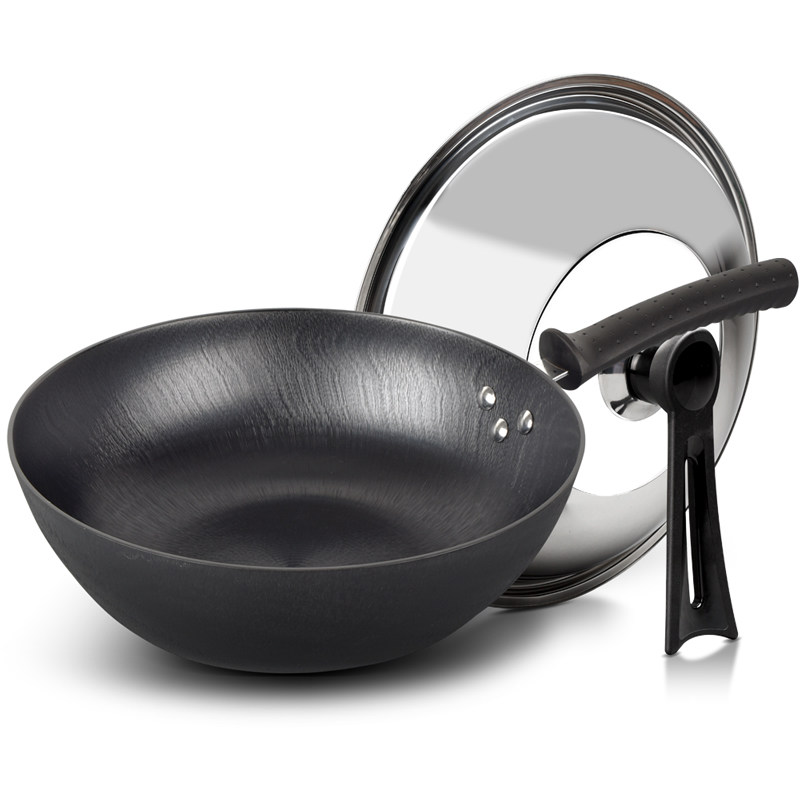 本库加深平底铸铁铁锅炒锅老式电磁电磁炉炉具炒锅