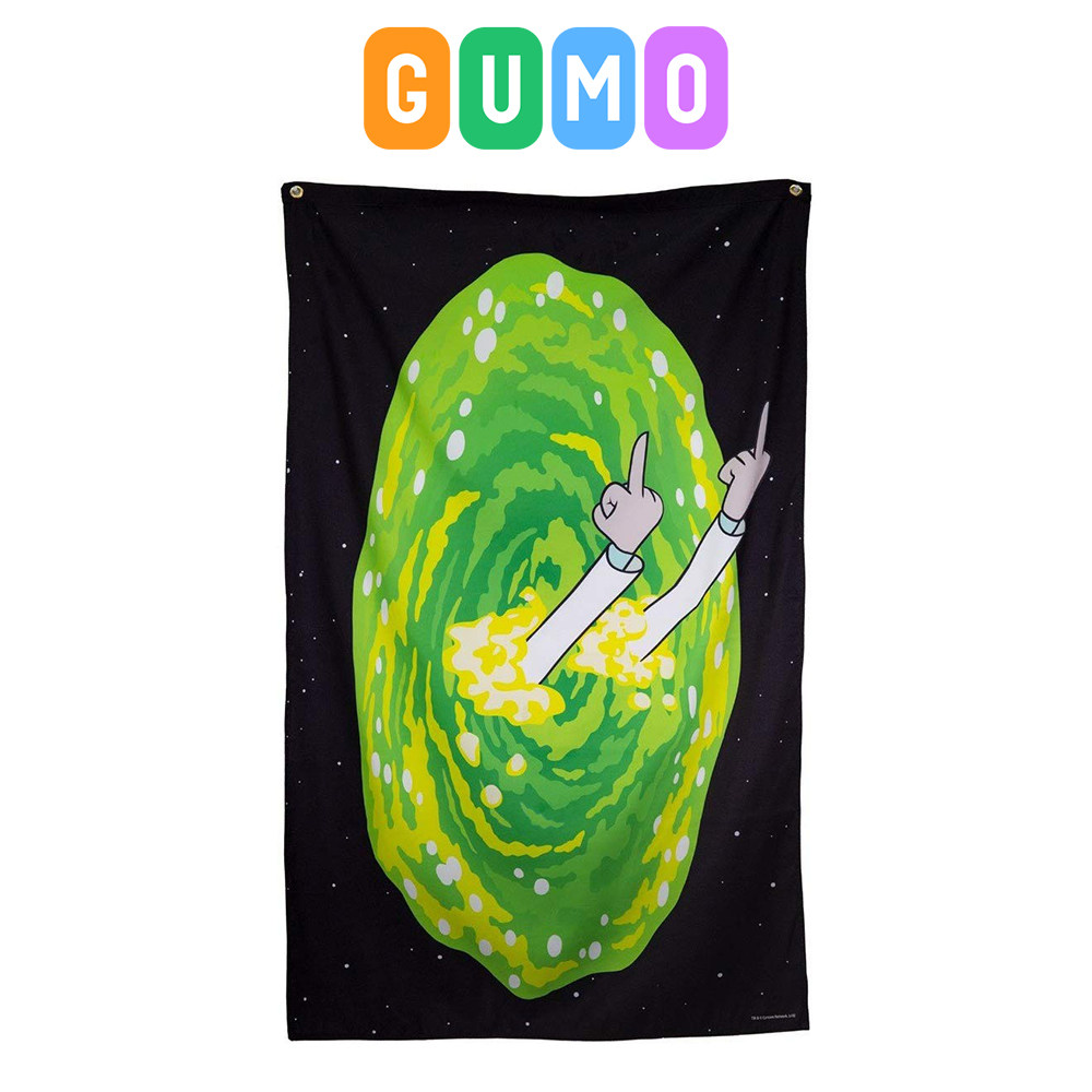 and gumo代购 rick morty瑞克和莫蒂周边竖中指传送门横幅挂毯现货