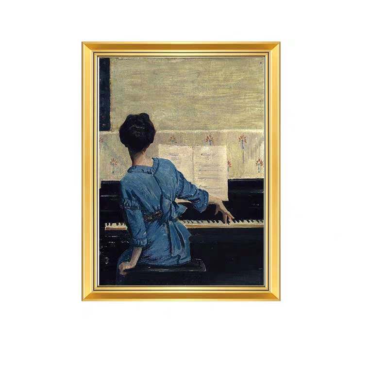 thekeynote钢琴少女艺术家复古人物小众轻奢挂画现代装饰画