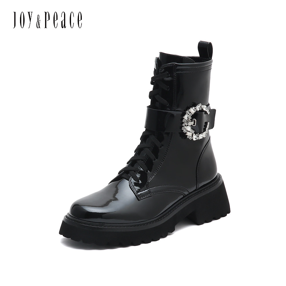 娜扎同款真美诗2022冬季新款中筒漆皮马丁魔法马丁靴