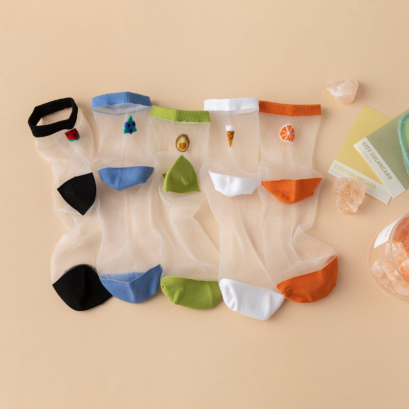 3双袜子女夏季薄款玻璃袜日透明可爱水果隐形运动袜