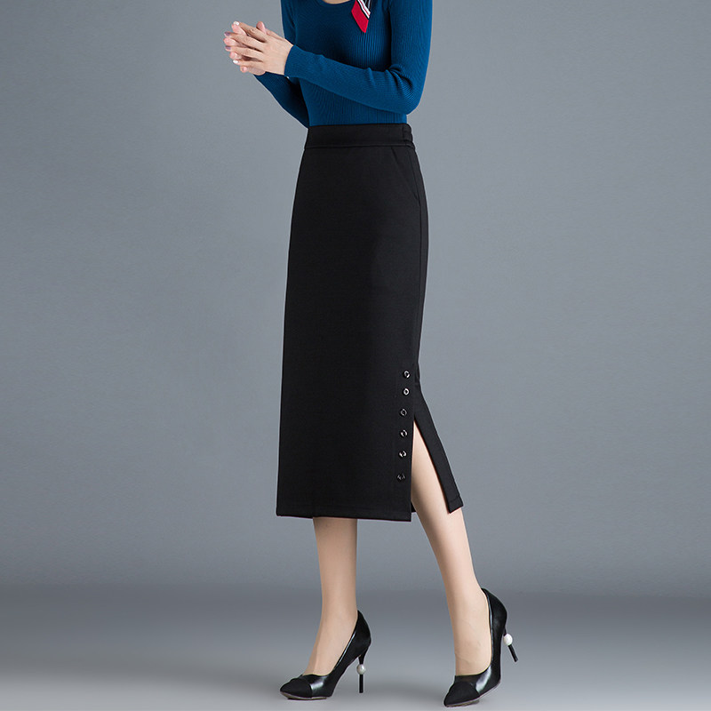 毛呢格子半身裙秋冬女包臀中长款呢裙子冬筒裙裹裙开叉一步裙长裙