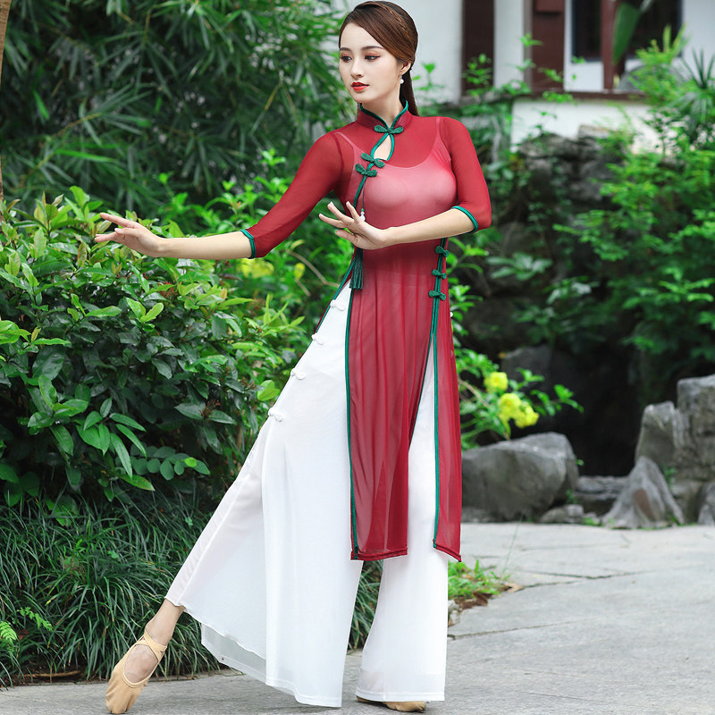 古典民族表演上衣长上旗袍弹力国风舞女中国古典舞服