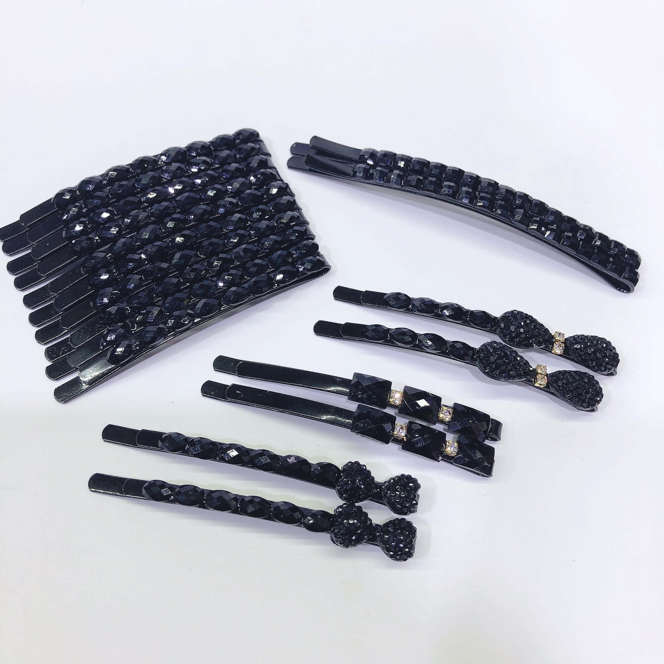 发夹一字夹黑色大号盘发卡子碎发刘海夹边夹弧形加长发卡镶钻夹子