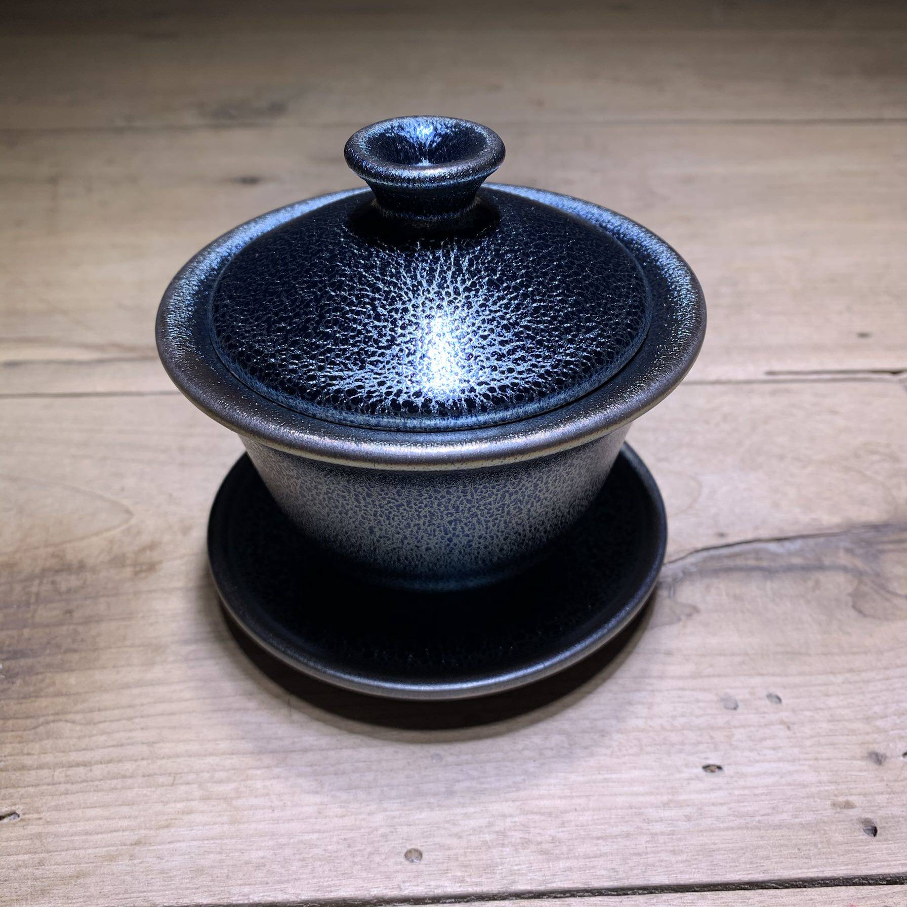 建阳建盏天目手工蓝麒麟三才盖碗碗泡茶茶托功夫茶具