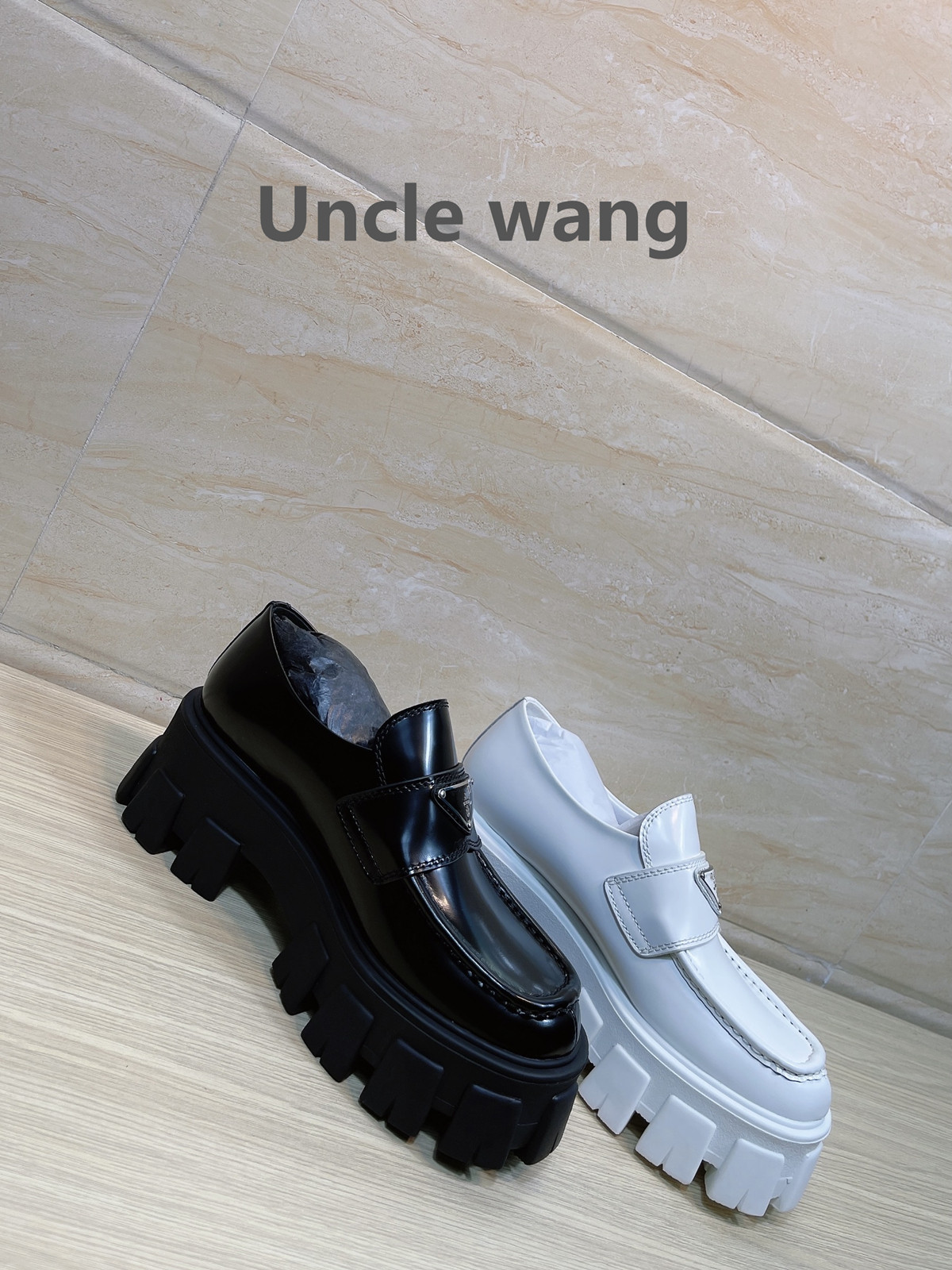 unclewang新款三角女单坦克锯齿厚底乐福松糕单鞋