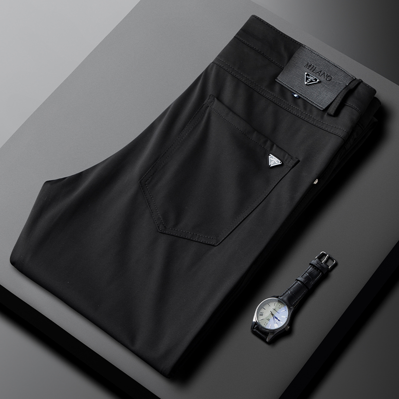 轻奢高端冰丝休闲裤男潮牌修身小脚夏季薄款商务正装弹力直筒西裤