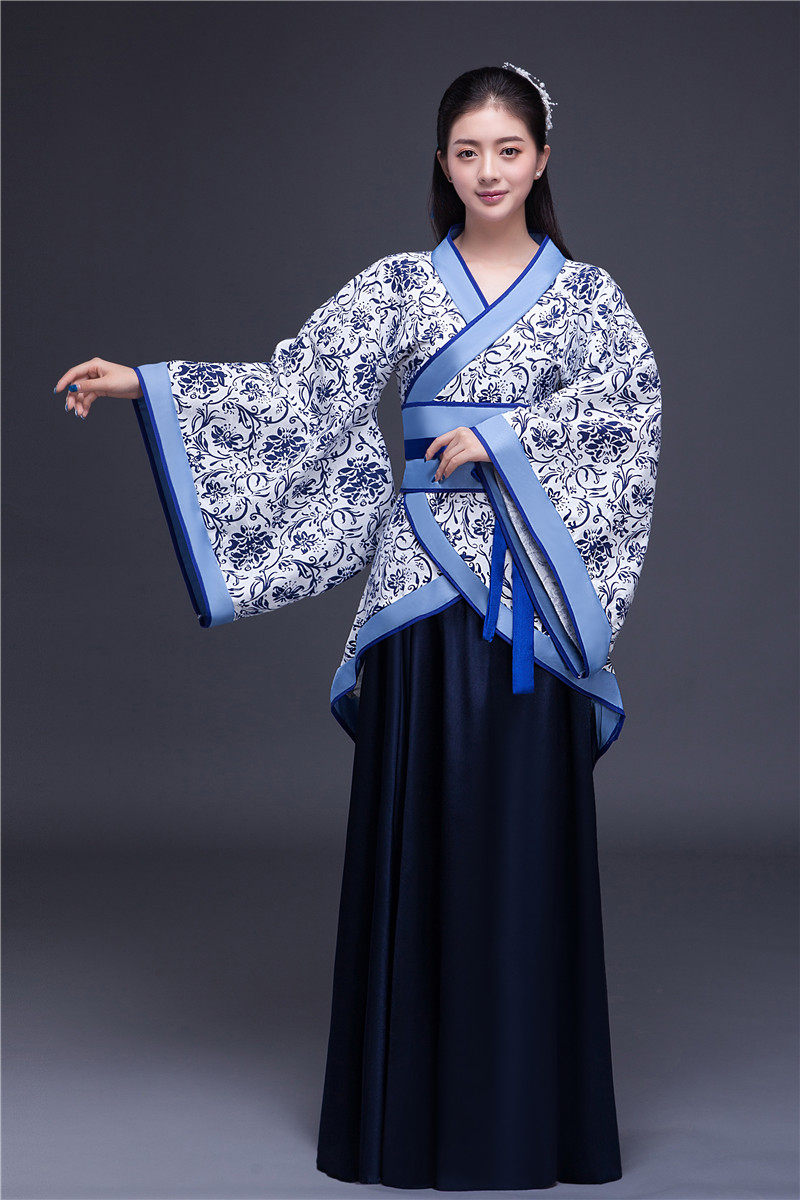 女装新款古装青花瓷汉服写真服饰曲裾改良襦裙民族服装