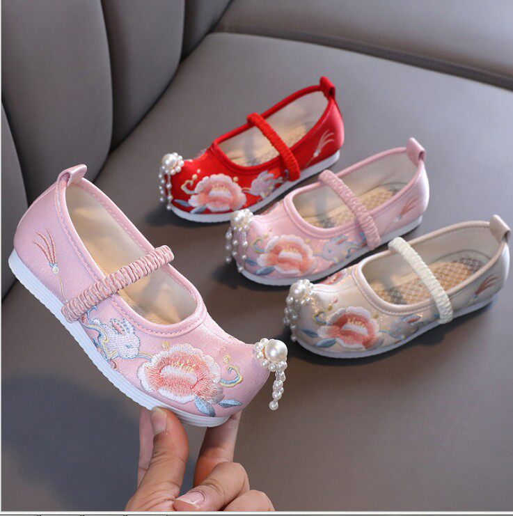 儿童汉服鞋子子秋新款女童中国国风传统绣花儿童汉服鞋